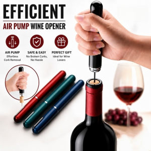 2 In 1 Air Pressure Wine Opener Stainless Steel Air Pump Corkscrew with Foil Cutter Bar Accessory