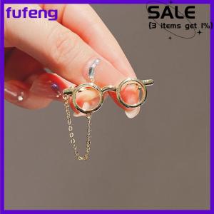 fufeng Creative Glasses Frame Metal Brooches Sunglasses Tassel Chain Lapel Pin Cartoon Backpack Clothes Badges Corsage Fashion Jewelry Gift