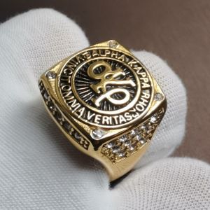 Stainless Steel Mens Ring AKP RHO Fraternity Ring with Rhinestone Size 6-13