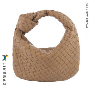 LIKEBAG fashion original woven basket bag PU leather Zipper pure hand-woven hand bag for women