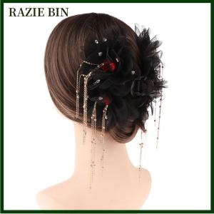 RAZIE BIN Trendy Sweet Mesh Flower Tassel Hair Claw Elegant Temperament Large Shark Hair Clip Women Headwear Hair Accessories