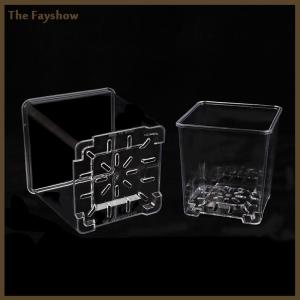 [The Fayshow] Square Transparent Acrylic Flower Pots Breathable Bonsai Plant Pot Desktop Decoration For Garden Yard Living Room Balcony