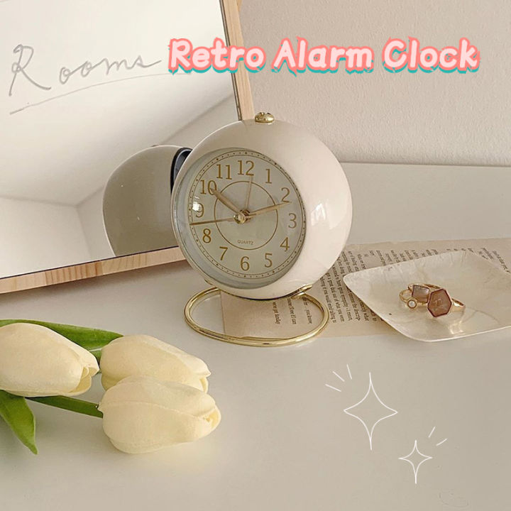 White Retro Alarm Clock Bedside Table Clock with Night Light Classic