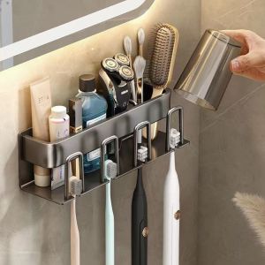 Toothbrush holder | Punch Free Mouthwash Cup Toothpaste Holder Modern wall mounted Multifunctional Storage Rack classic toothbrush storage organizer