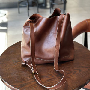 BeeGreen Women High Quality Genuine Leather Shoulder Bag Minimalist Commuter Bag Fashion Bucket Bag Elegant Underarm Bag with Detachable inner bag