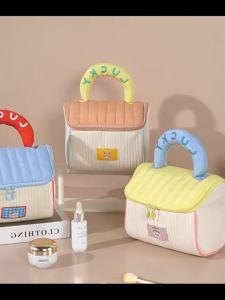 Cute Makeup Bag Large Capacity Bag Cute House Makeup Bag Contrast Color Travel Portable Large-capacity Handbag Cosmetic Storage Bags
