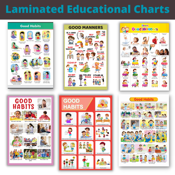 Laminated Good Habits Charts for Kids, Learners and Educators, Colorful Educational Charts