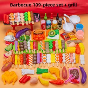 109PCS BBQ Toy Barbecue Set Simulation Kitchen Cooking Toy Grill Set Play House Toys for Kids