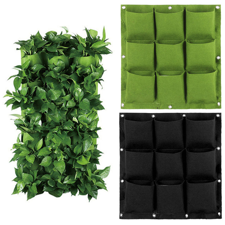 【Ready】Hanging Planting Bag Wall Mounted 9 Pockets Vertical Square Breathable Indoor Outdoor Hanging Strawberry Flower Wall Planter Gardening Supplies