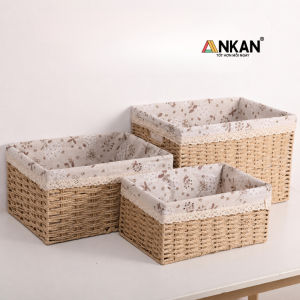 Giỏ Đựng Đồ Cỡ Lớn ANKAN Đan Sợi Giấy Giả Mây Lót Vải Khung Sắt Đựng Quần Áo Đồ Chơi 3 Kích Thước
