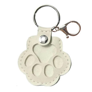 Kebidumei Pet Hair Storage Keychain Faux Leather Paw Shape Fillable Pendant Keychain with Keyring Pet Memorial Keychain