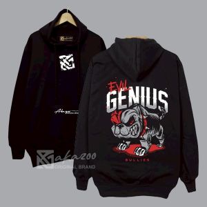 hoodie zipper pria distro AKAZOO korean style SB DPN BLKNG EVIL GENIUS sablon saku putih