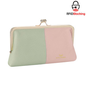 Smart King RFID Clutch Purses for Women Genuine Leather Evening Bag with Kiss Lock Multi Layer Mobile Phone Wallet 1946