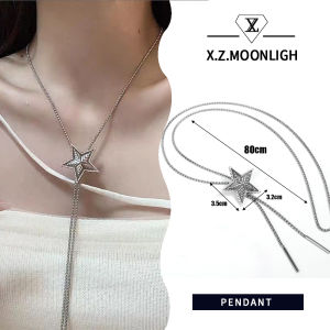 【X.Z.MOONLIGH】Light Luxury Pull-Out Five-Pointed Star Necklace Non-fading Fashionable and Feminine Necklace Long Tassel Necklace
