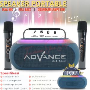 Advance V-18 Speaker Lampu RGB Karaoke Bass Plus 2 Mic Wireless Bluetooth Speaker USB Speaker Komputer Speaker Aestetik – Speaker Karaoke Full Bass