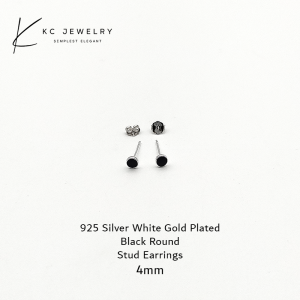 KC Jewelry S925 Silver - White Gold Plated Black Round Stud Earrings