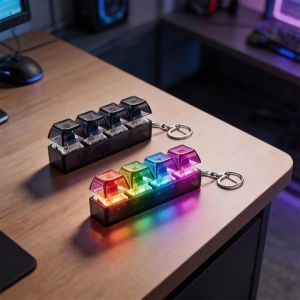 DOWNA RGB Móc khóa bàn phím ngón tay 4 nút có đèn Nút bấm ngón tay Giảm căng thẳng Đồ chơi fidget bàn phím Người lớn