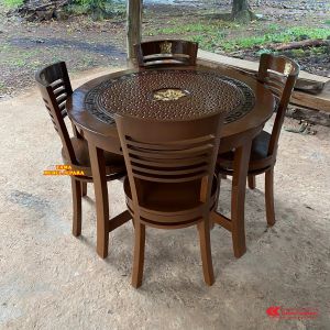 Meja Makan Kayu Jati Meja Makan 4 Kursi Model Bundar Custom Diameter 100 Cm Produksi Mebel Jepara