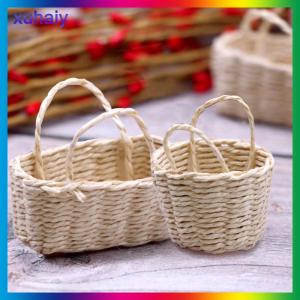 xuhaiy 1:12ตุ๊กตาขนาดเล็กเก็บตะกร้าผักอาหารทอกรอบดอกไม้แบบพกพาตะกร้าห้องครัว Home Model Decor Toy