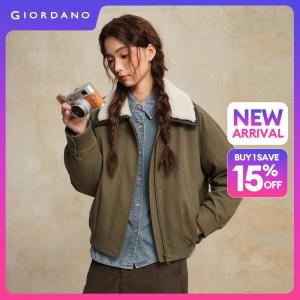 Giordano Women Faux shearling collar padded jacket Free Shipping 18376909