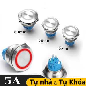 Nút công tắc Kim loại 30mm có đèn LED Nút nhấn nhả Nhấn Tự khóa Điện áp 5V-24V 110-220V - 5A Vỏ chống nước IP67 Chống cháy