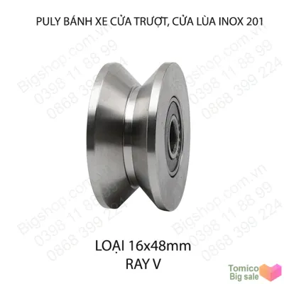 01 Bánh xe Puly dung cho cửa cổng trượt cửa lùa inox 201 loại 16x48mm Hình U V H tùy chọn