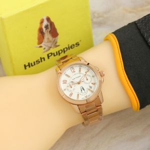Box Exclusive Jam Tangan Hush Puppies Logo Permata VA-806HR / Jam Tangan Fashion Wanita Tali Rantai Diameter 36cm
