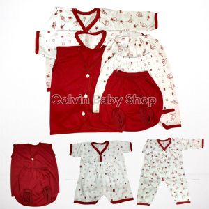 3 Pasang Setelan Colvin Baju Celana Bayi Baru Lahir Newborn 0 - 6 bulan Variasi Warna Merah