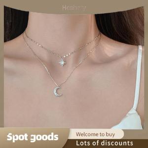 Heabety Fashion Fashion Simple Double Layer Star Moon Pendant Necklace Light Luxury Inlaid Clavicle Chain For Women Fashion Jewelry