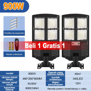 【Beli 1 Gratis 1】lampu surya 1500W lampu solar cell lampu outdoor Lampu jalan tenaga surya lampu taman Dengan kendali jarak jauh Surya Solar Light LED