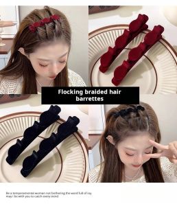 6pcs Korea cute flocking small fish braided hair clips female ins student new year gift Simple velvet hair clip for women side bangs clip forehead hair accessory new 2025 style for tidying up broken hair Easy Use Braided Hairpin Clip Holder Korean For