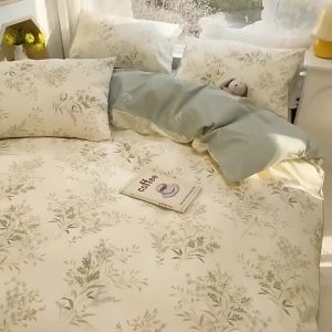 Pastoral Washed Cotton Bedding Set Four-Piece Set Duvet Cover Bed Sheet Double Student Dormitory Quilt Spring Autumn Three-Piece Set LZD