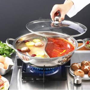 Panci Hot Pot Shuki Shabu 2 Sekat Tutup Kaca Stainless (28CM)
