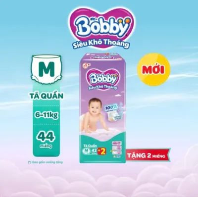 Tã quần Bobby Siêu Khô Thoáng - 100% Thoáng Khí M42/L36/XL32/XXL28/XXXL22/XXXL29