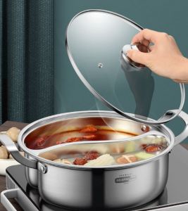 8L 32 or 36 cm SUS 304 316 No Wielding Marks Steamboat Yuan Yang Dual Pot Stainless Steel