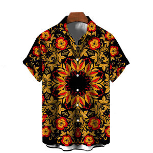 Vintage Style Summer Tribal Totem Print Hawaiian Mens Shirts Street Casual Short Sleeve Shirt Men