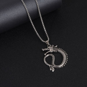The new Chinese Year of the Dragon for men and women all-match long sweater chain titanium steel necklace 2025 New Year gift 新款中国龙年生肖男女款百搭长款毛衣链钛钢项链2025新年礼物