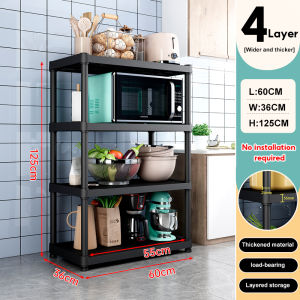 JFS Multi-functional Plastic Storage Rack with Wheels Kitchen Bathroom Shelf Organizers Microwave Rack Pot & Pan Rack