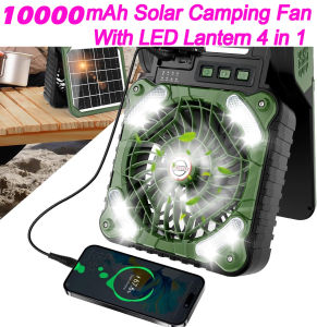 10000mAh Solar Fan Outdoor with LED Lantern 4 in 1 Solar Fan Camping Strong Wind Camping Sloar Fan