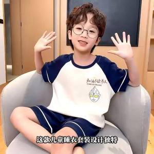 哪吒2025新款儿童睡衣男孩卡通奥特曼短袖短裤套装男家居服柔软