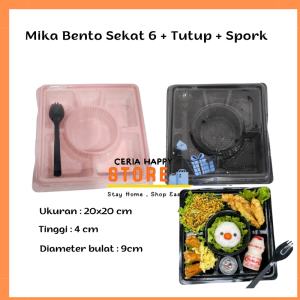 Mika Bento Sekat 6 Ukuran 20x20 + Sendok 2in1 + Tutup Isi 10 Set l Lunch Box