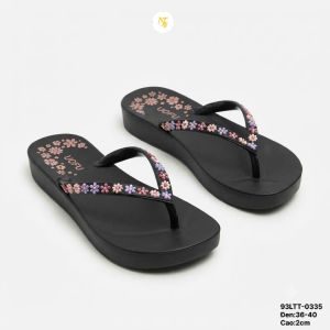 Dép nữ kẹp ngón cao 2cm quai đính hoa dễ thương - (93LTT)
