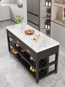 Marble Island Open Kitchen Dining Table Movable Worktable Cooking Table Storage Dining Cabinet