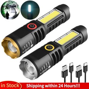 Xách tay đèn pin mini Zoomable Torchlight mạnh mẽ Đèn Pin Đèn pin Led có thể sạc lại không thấm nước đèn flash chiến thuật Đèn sạc USB XPE + COB đèn làm việc siêu Đèn pin sáng 1000000 lumens touchlight cắm trại ngoài trời Đi bộ đường dài