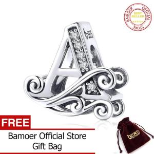 BAMOER Genuine 925 Sterling Silver Vintage A to Z Clear CZ 26 Letter Alphabe Bead Charms Fit Bracelets & Bangles Fashion Jewelry BSC030