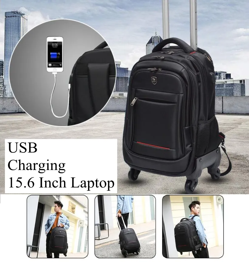 Premium Trolley Laptop Backpack wheels Waterproof School