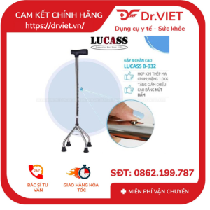 Gậy 4 chân đế nhọn. B32 Màu trắng- hỗ trợ đi lạicó thể điều chỉnh chiều cao (chính hẵng).hỗ trợ người di chuyển khó khăn