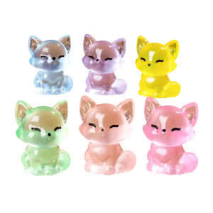 6pcs Cute Little Foxes Sculptures with Glowing in Dark Effect Luminously Animal Figurines for Home Car Interior Decors