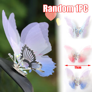 3ชิ้นผีเสื้อที่เคลื่อนไหวได้ของตกแต่งแผงหน้าปัดรถยนต์แบบไดนามิกกระพือโลหะผสมผ้าโปร่งลายผีเสื้อรถคอนโซลกลางของประดับตกแต่งช่องแอร์