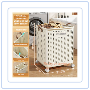 【COZYCASA】Foldable Laundry Basket With Leather Handles and Wheels Clothes Storage Bag Books Home Storage Box